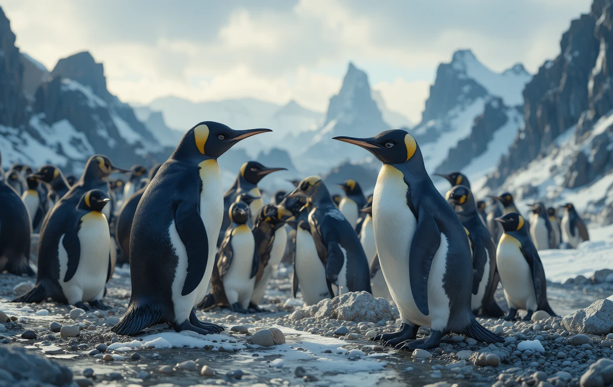 imagen que representa a los pingüinos y su hábitat natural